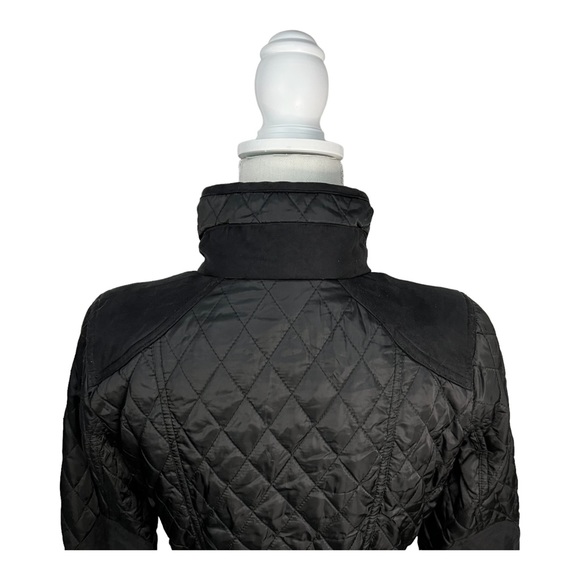 Vince Camuto Women's Quilted Jacket Size Small Belted Black Faux Suede Trim - Picture 7 of 15